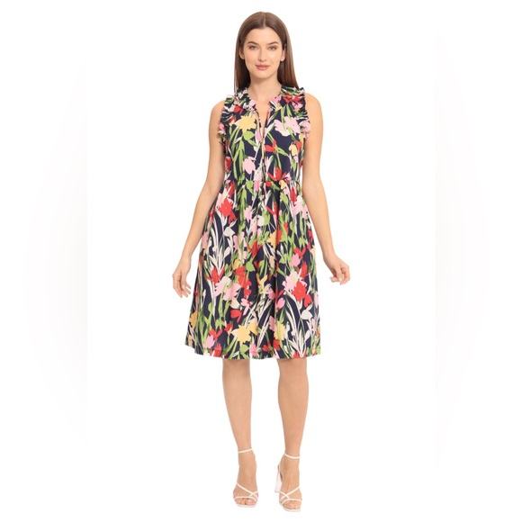 Maggy London Kayla Floral Trapeze Dress navy pink 4 Small Cotton EUC - Picture 14 of 14